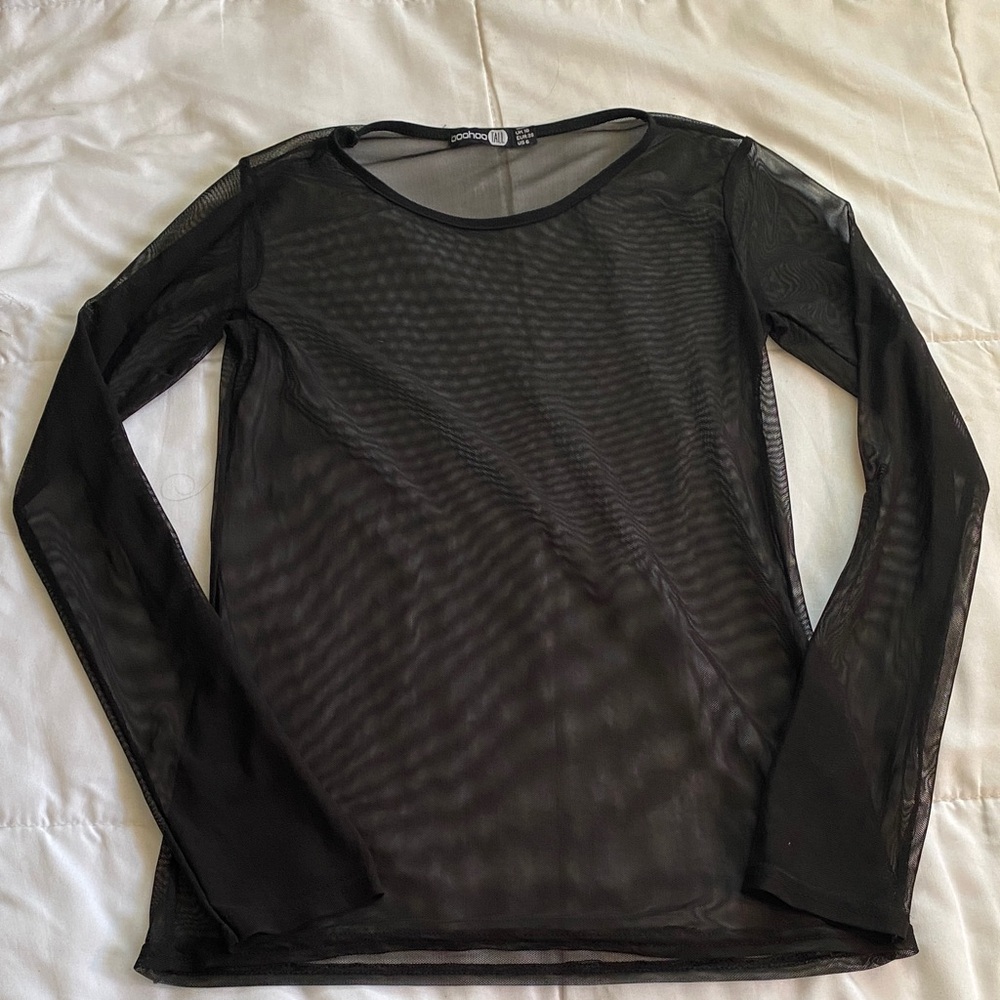 Boohoo Black Sheer Mesh Long Sleeve Top